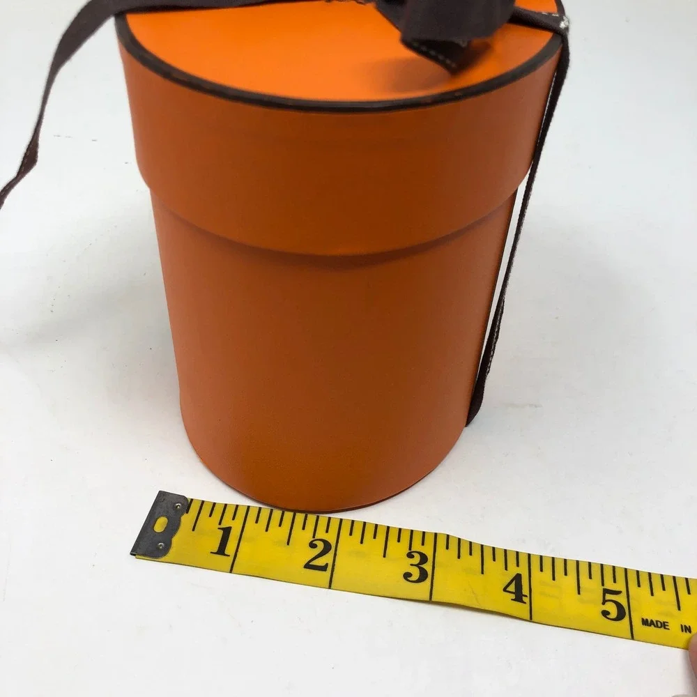 Hermes Round Accessory Gift Box‎ Small Orange Cylindrical Bolduc Ribbon 5in